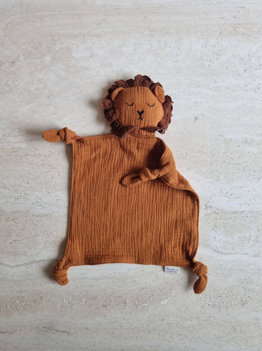 Doudou lion en gaze de coton