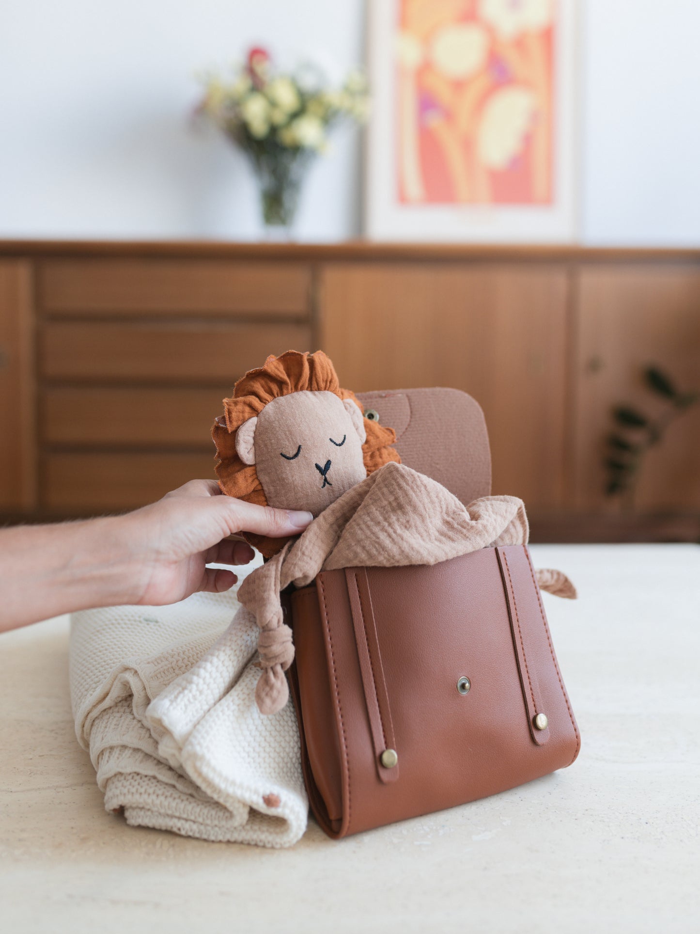 Doudou lion en gaze de coton